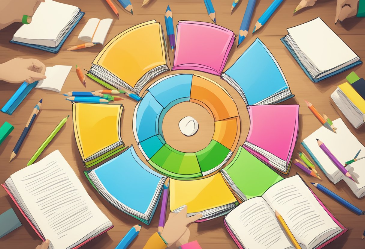 The Benefits of Study Buddies and Groups: Enhancing Learning Together Study buddies, Study group LearningMole A circle of books and notes surrounded by pencils and highlighters, with arrows pointing towards the center, symbolizing the interconnectedness and collaboration of study groups