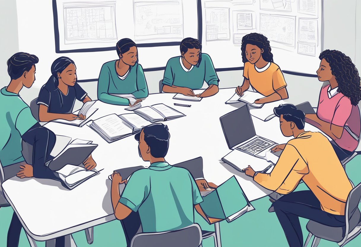 The Benefits of Study Buddies and Groups: Enhancing Learning Together Study buddies, Study group LearningMole Students gather around a table, books and notebooks open, discussing and collaborating on schoolwork. A whiteboard displays brainstormed ideas and plans for future careers and university prospects