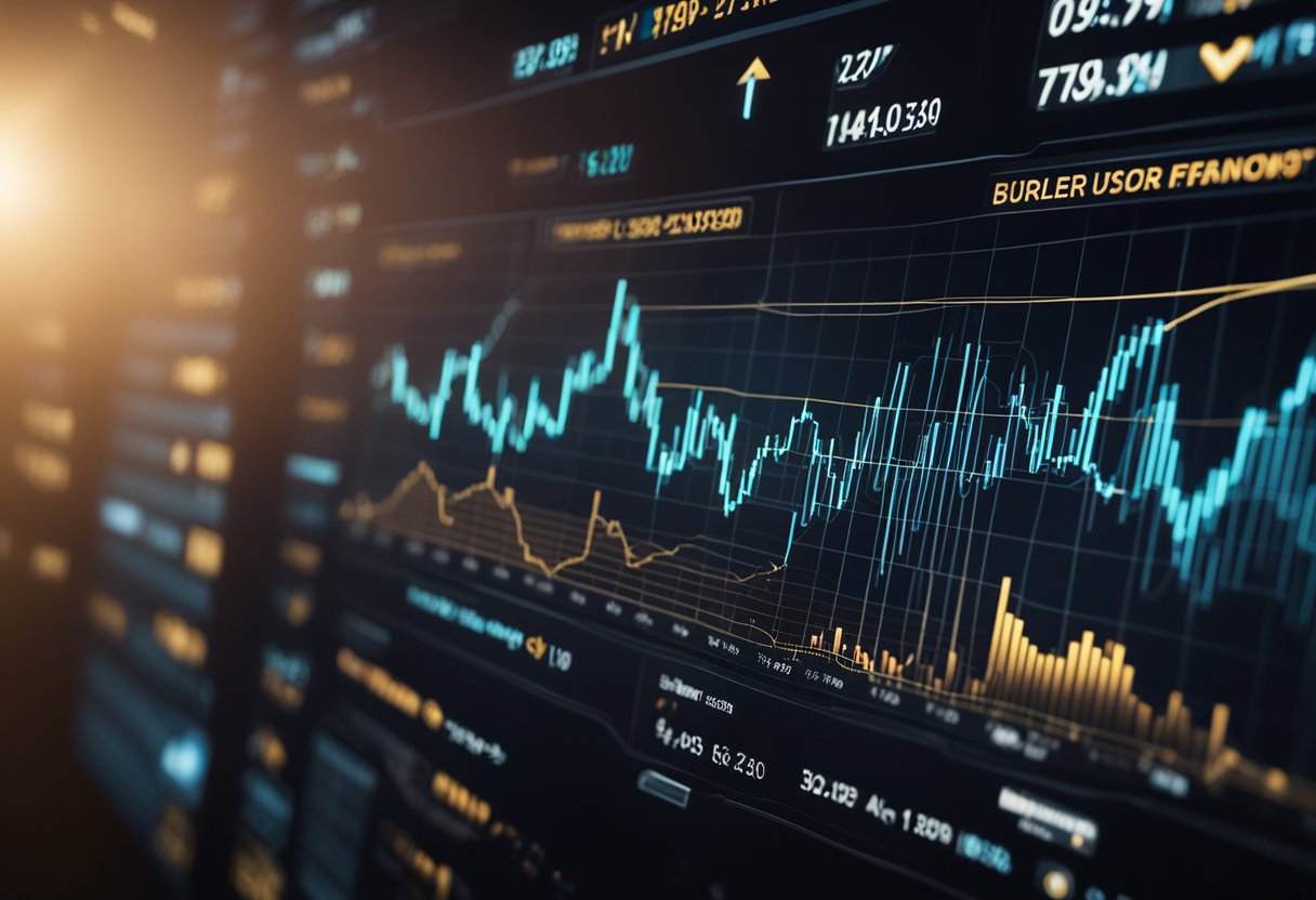 A graph showing the top-performing cryptocurrencies with upward trends and market forecast data displayed in the background