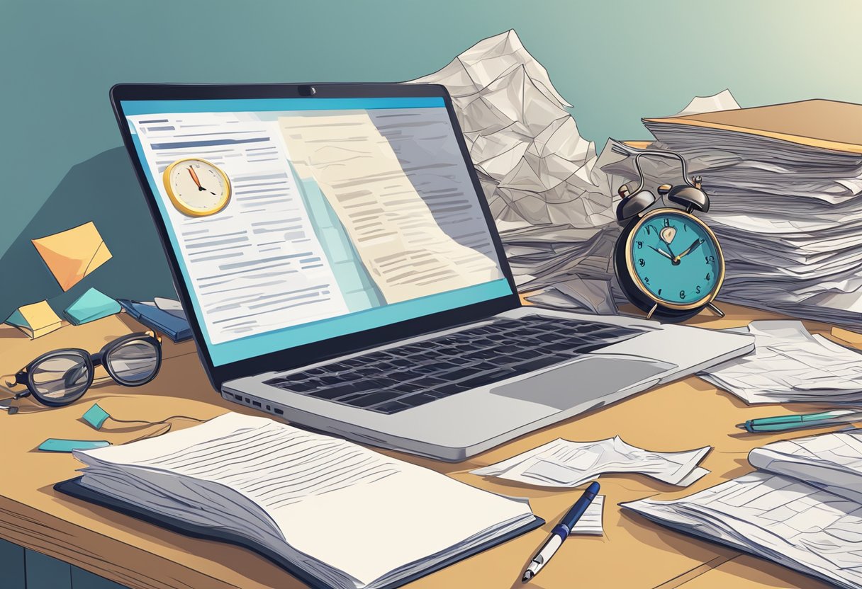 Addressing Anxiety and Stress Related to Homework: Effective Coping Strategies Anxiety LearningMole A cluttered desk with crumpled papers, a ticking clock, and a furrowed brow. An open textbook, a laptop, and a stress ball