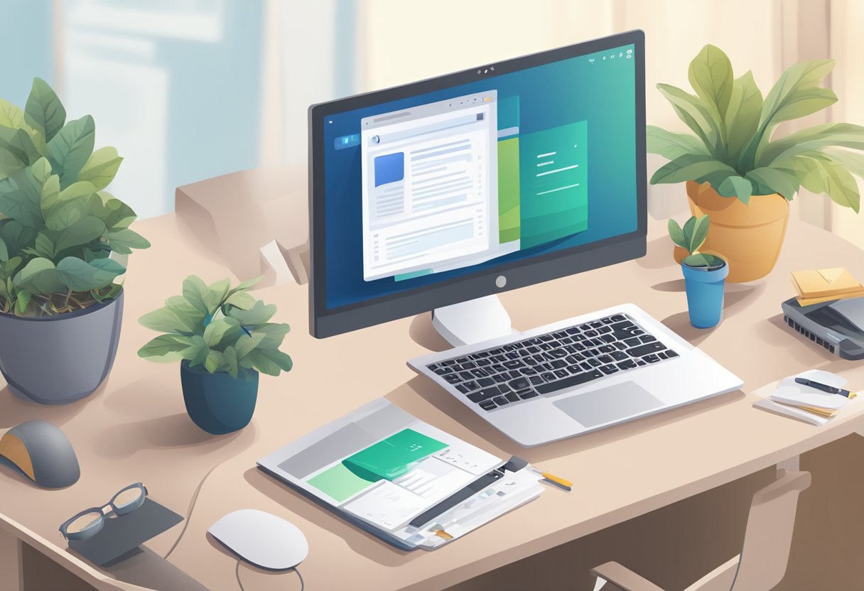 A computer screen displaying an open Outlook email with an embedded video, surrounded by a desk with a keyboard and mouse