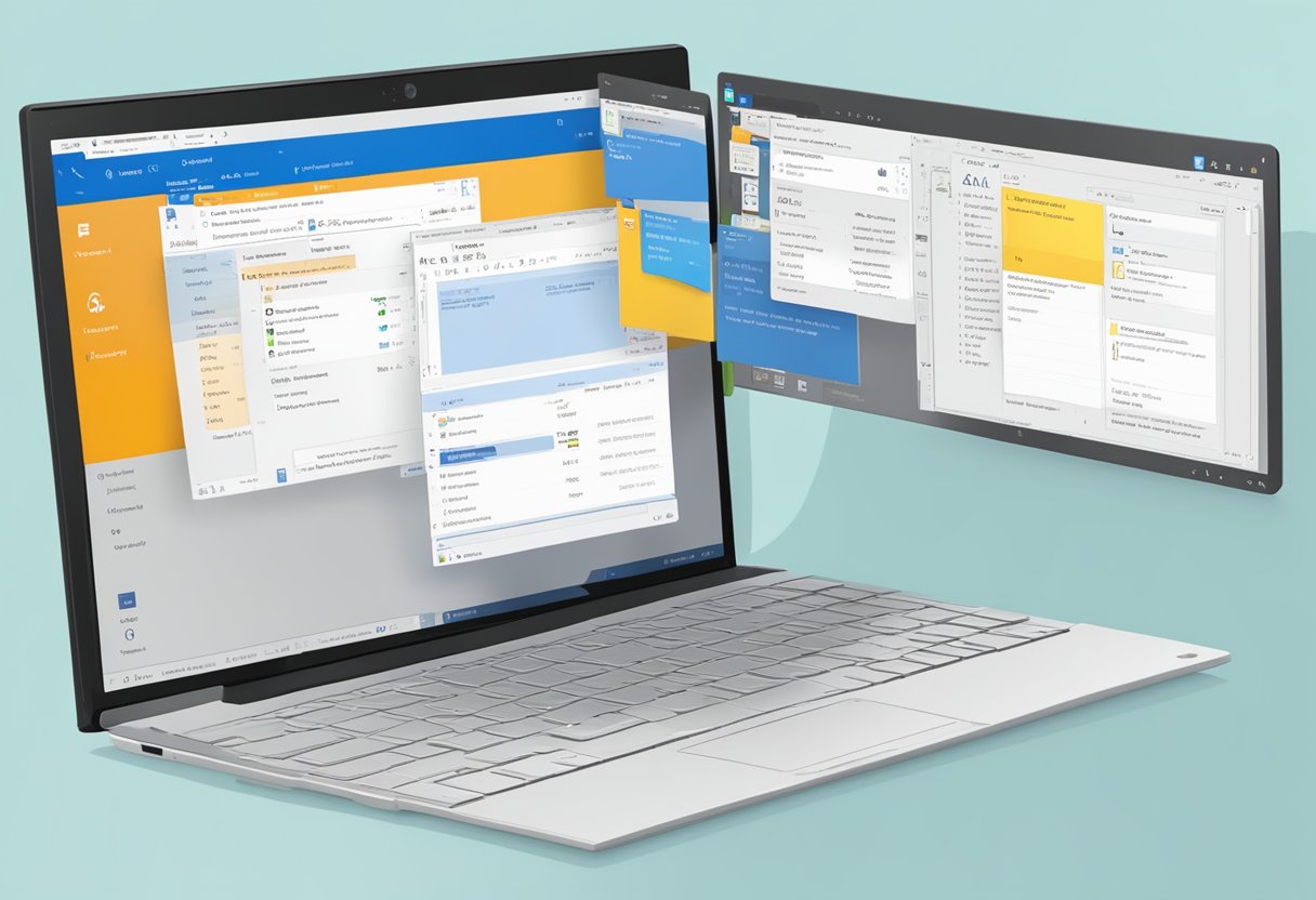 A computer screen displaying Outlook Mailbox with a folder labeled "Conflicts" highlighted. The screen shows options for managing and optimizing the mailbox