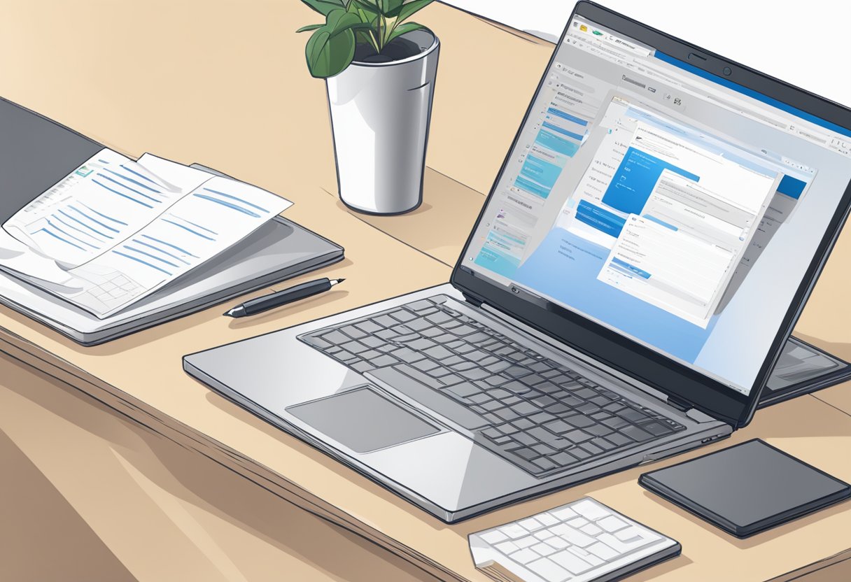 An open laptop with the Outlook email application displayed, showing the process of pinning an email for organization