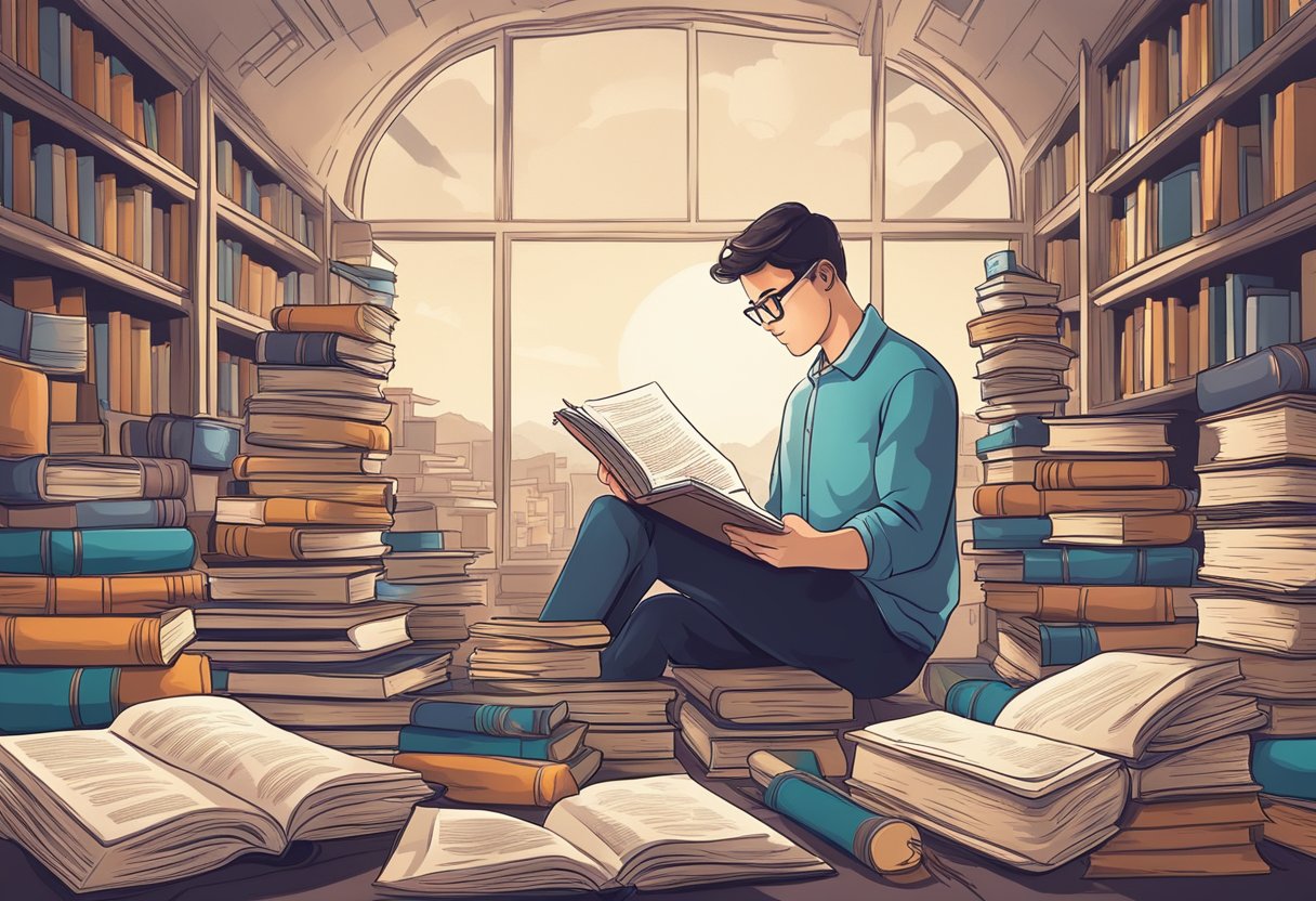 The Importance of Modeling Lifelong Learning Attitudes in Nurturing Continuous Growth Lifelong Learning LearningMole A person reading and studying various books, surrounded by educational materials and resources, with a visible eagerness and curiosity for learning