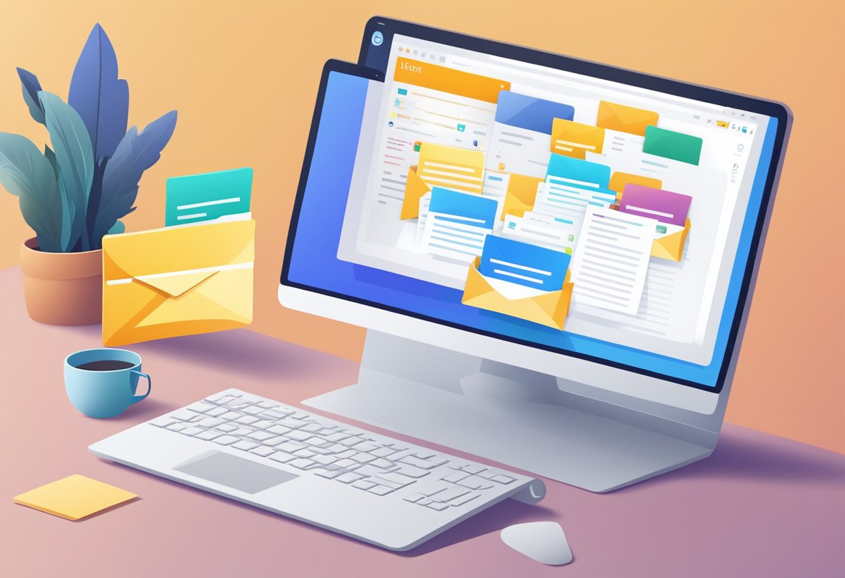 A computer screen displaying Outlook inbox with organized emails and a streamlined workflow