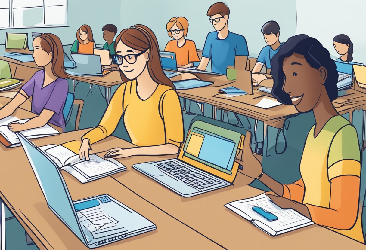 Teachers and technology collaborate to support homework accommodations. Devices and educational tools are seamlessly integrated into the learning environment