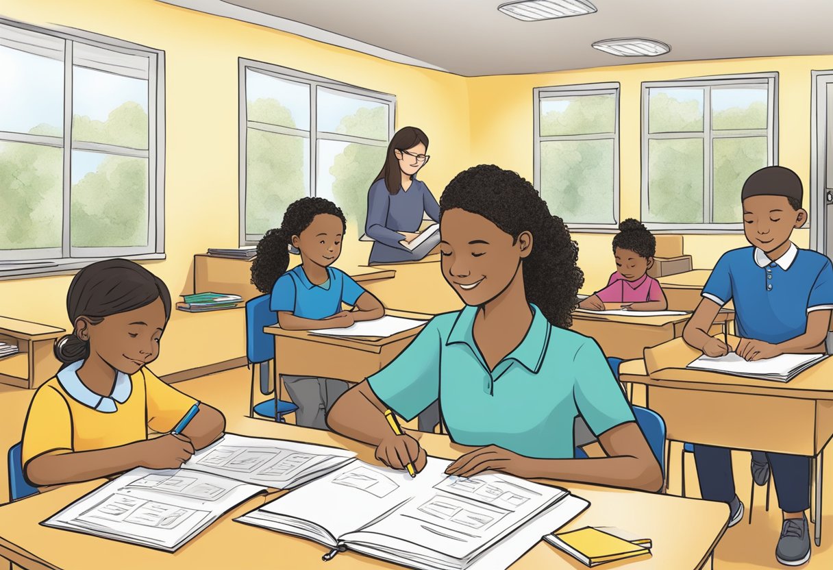 A teacher creates individualized homework assignments for diverse English Language Learners, using visual aids and hands-on activities