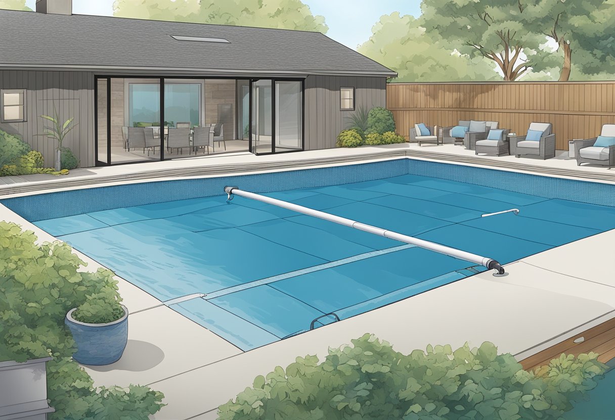 A pool cover automatically rolls out, covering the water. A control panel shows the cost of the cover