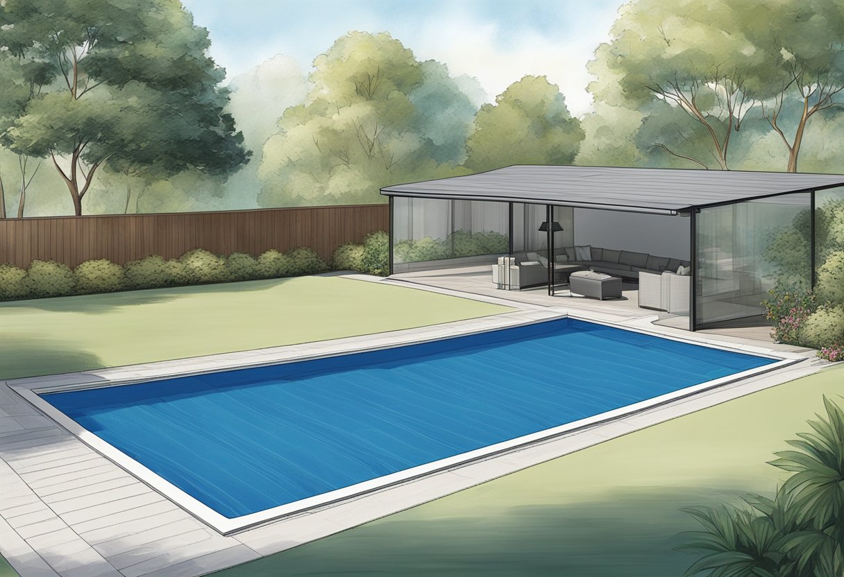 A pool cover effortlessly glides over the water, concealing and protecting the pool. It is a fundamental feature for pool owners, providing convenience and cost savings