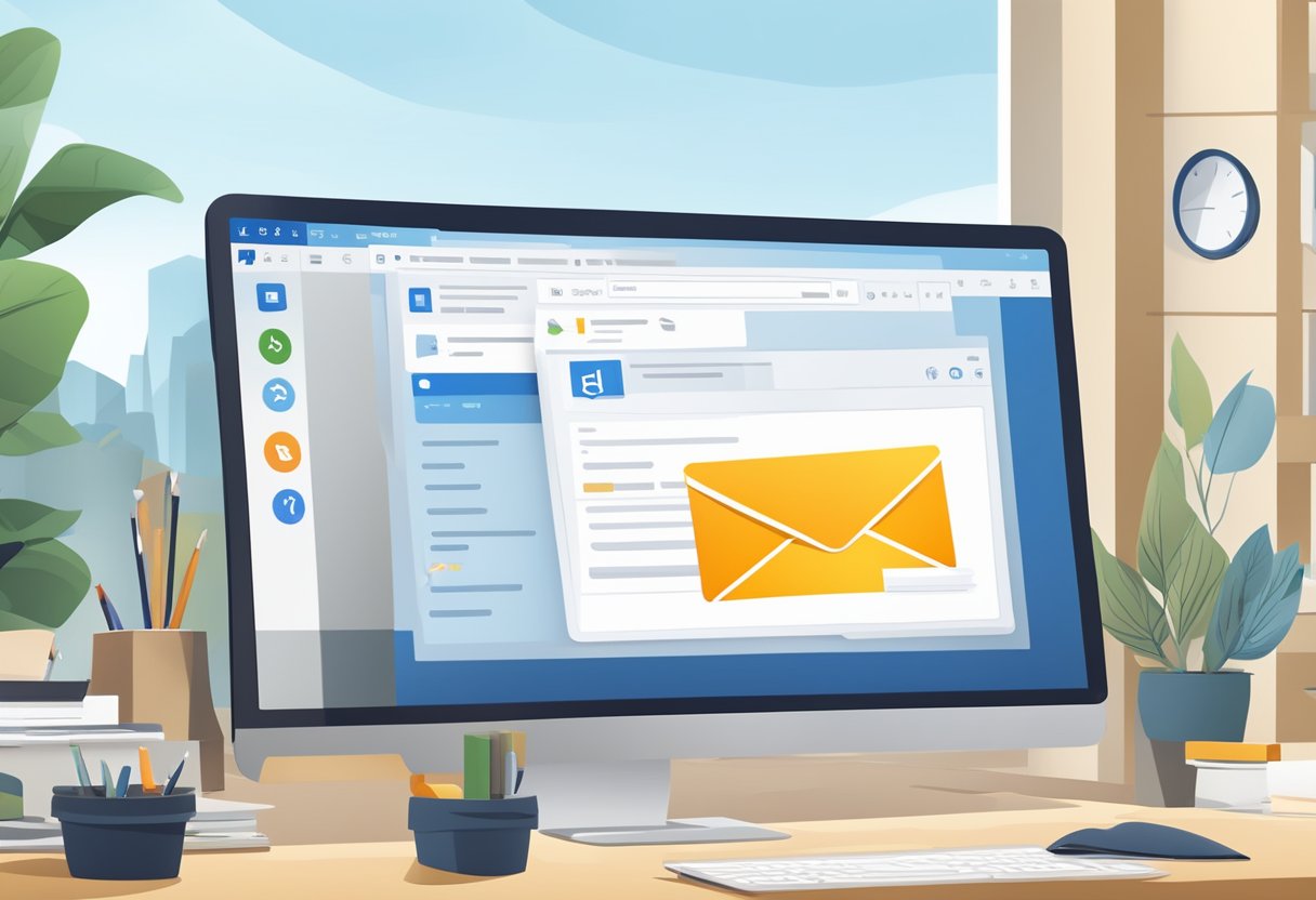 Outlook email interface on computer screen, with magnifying tool icon highlighted