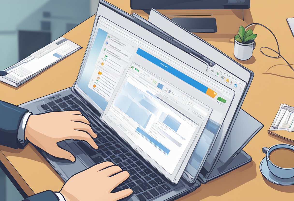 An open laptop displaying the Outlook interface with a memo style printing option being selected. The cursor hovers over the print button as the user prepares to change the settings