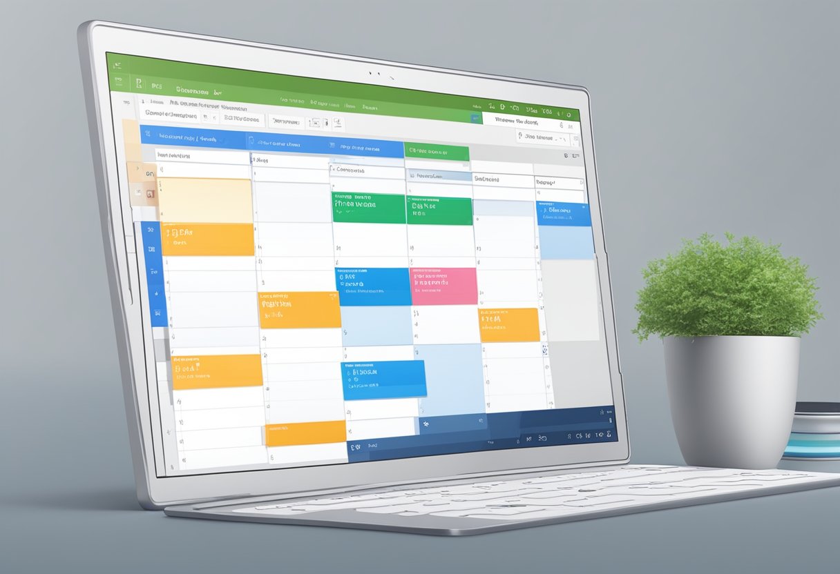 A computer screen displaying an open Outlook Calendar with a highlighted meeting entry and a timestamp indicating the creation date