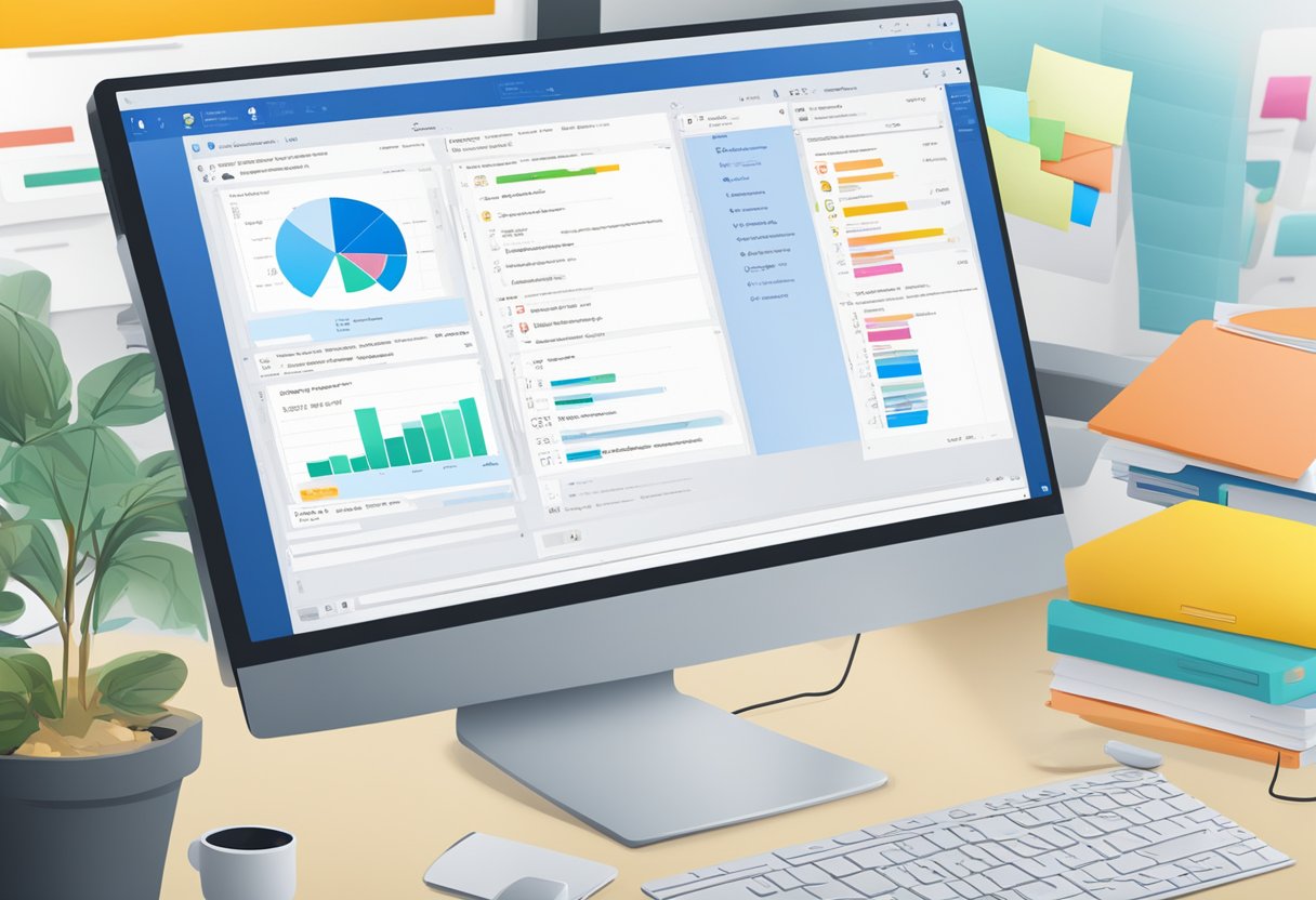 A computer screen showing the Outlook interface. The zoom in and out buttons are highlighted, with the interface displaying various email folders and messages