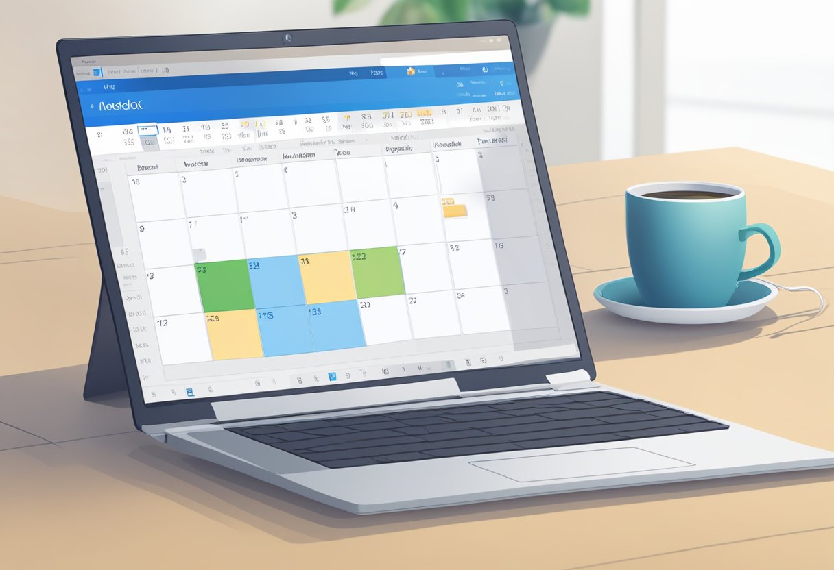 A computer screen displaying the Outlook interface with a calendar open. The cursor hovers over the "New Meeting" button, ready to set up a Zoom meeting