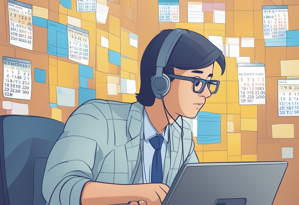 A computer screen displaying the Outlook calendar with color-coded events. A puzzled expression on a person's face as they look at the screen