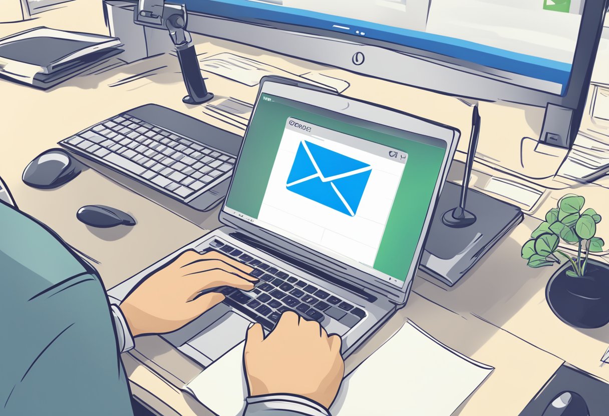 A computer screen with the Outlook email interface open. The cursor hovers over the refresh button, located at the top of the screen