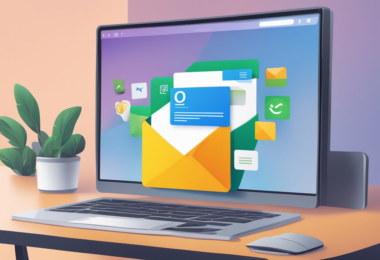 A computer screen displaying Outlook settings with a disappearing email notification