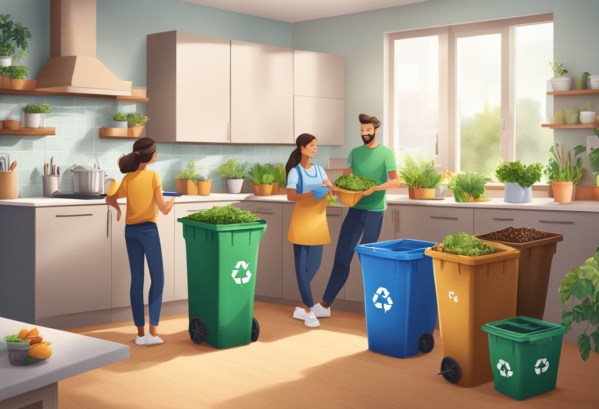 The Parent's Guide to Environmental Education: Simple Steps for Families Environmental Education, environment LearningMole A family recycling and composting together in their kitchen, with bins for different materials and a small garden outside