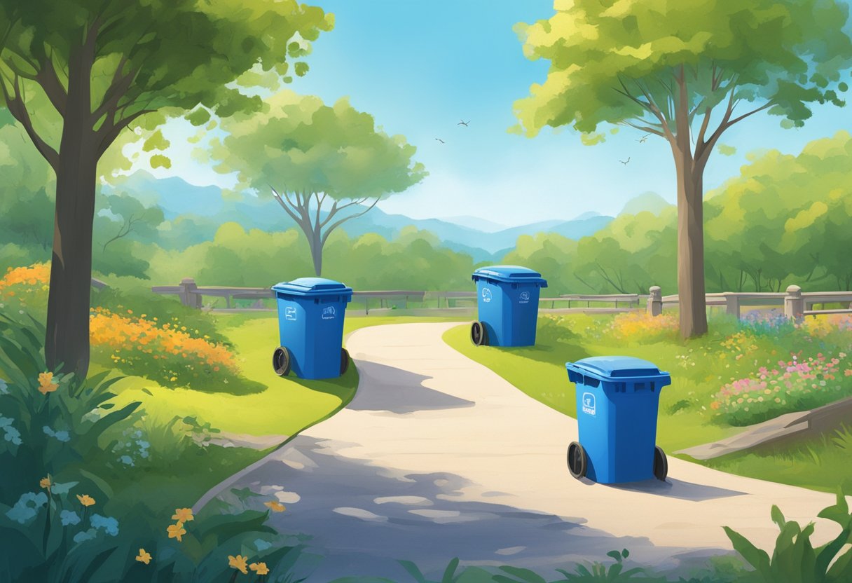 The Parent's Guide to Environmental Education: Simple Steps for Families Environmental Education, environment LearningMole A serene park with litter-free pathways, clear blue skies, and vibrant greenery. Trash bins are strategically placed, and wildlife can be seen thriving in their natural habitat