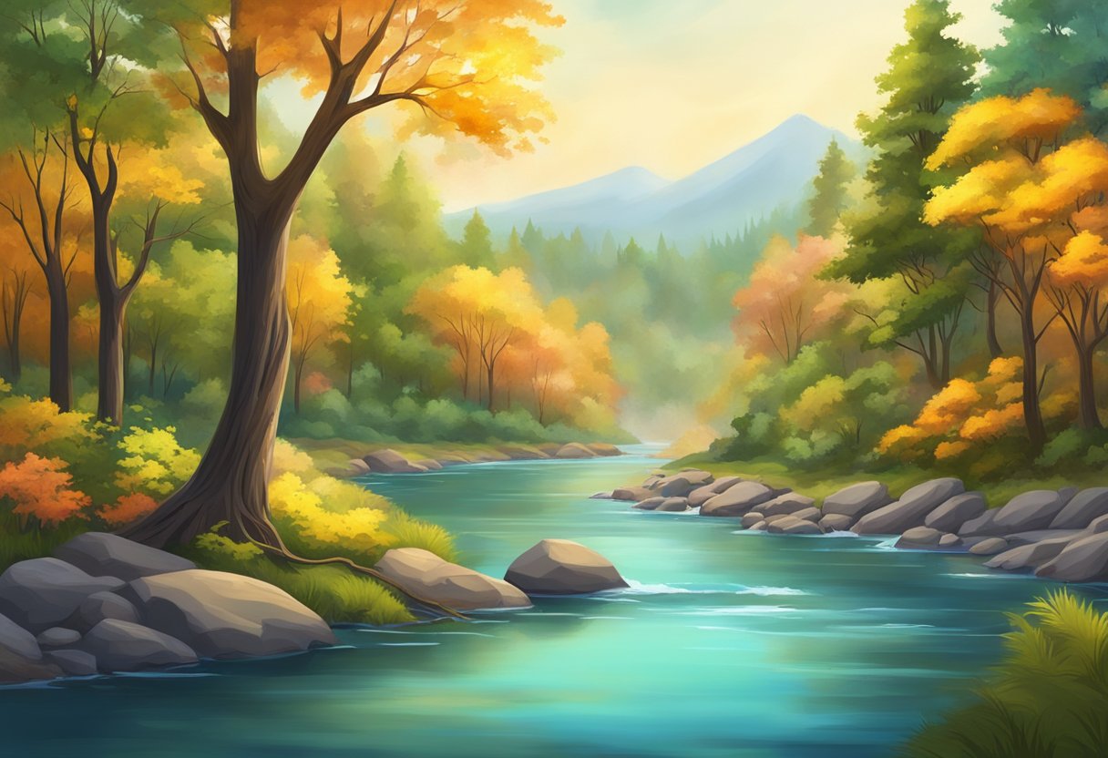 The Parent's Guide to Environmental Education: Simple Steps for Families Environmental Education, environment LearningMole A serene forest with vibrant trees, a flowing river, and diverse wildlife, creating a peaceful and calming environment