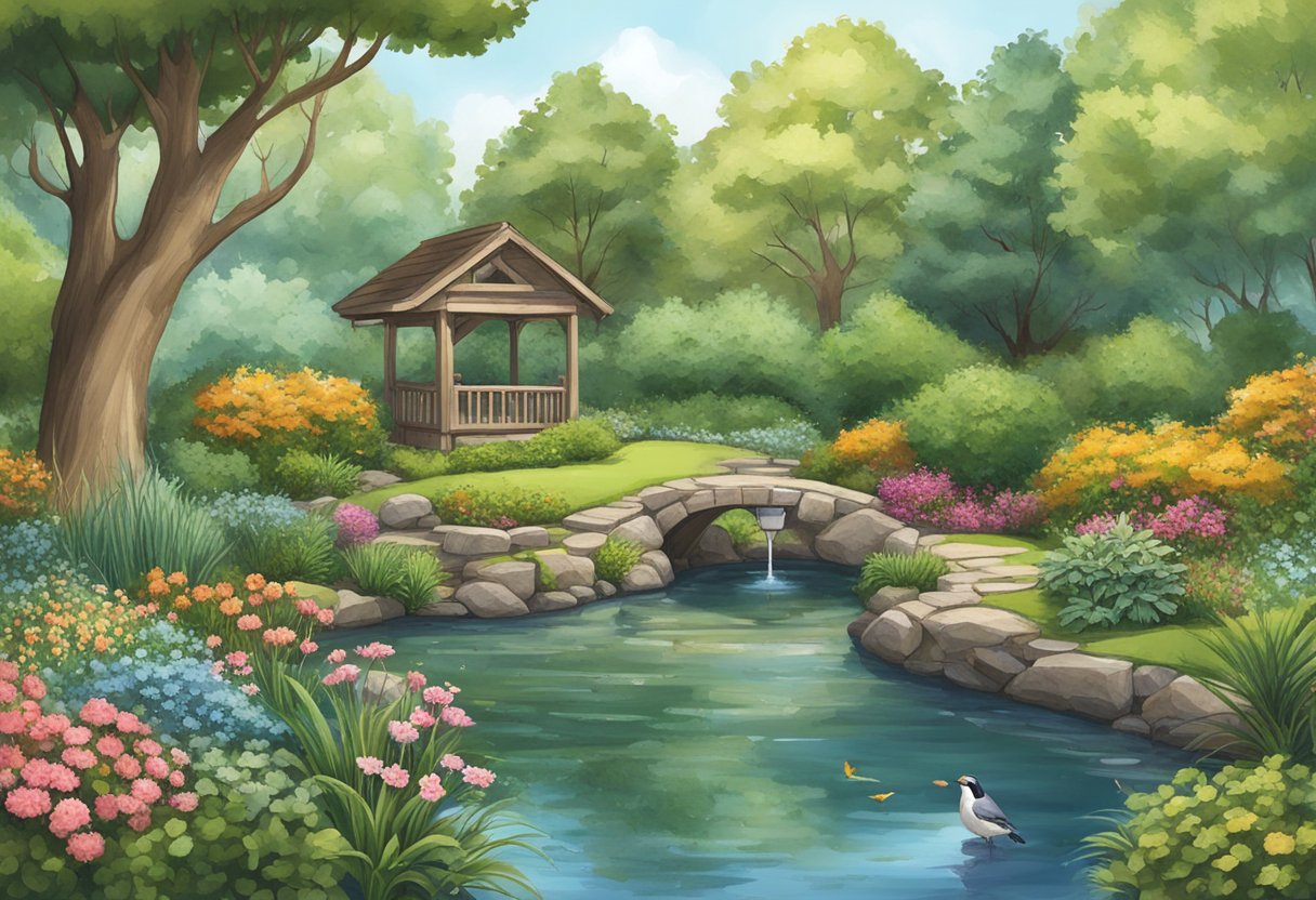 Backyard Ecology: A Guide to Unveiling the Wonders of Your Local Environment Ecology, Backyard Ecology, environment LearningMole A tree with diverse plant life, a small pond, and a bird feeder surrounded by bushes and flowers in a backyard ecosystem