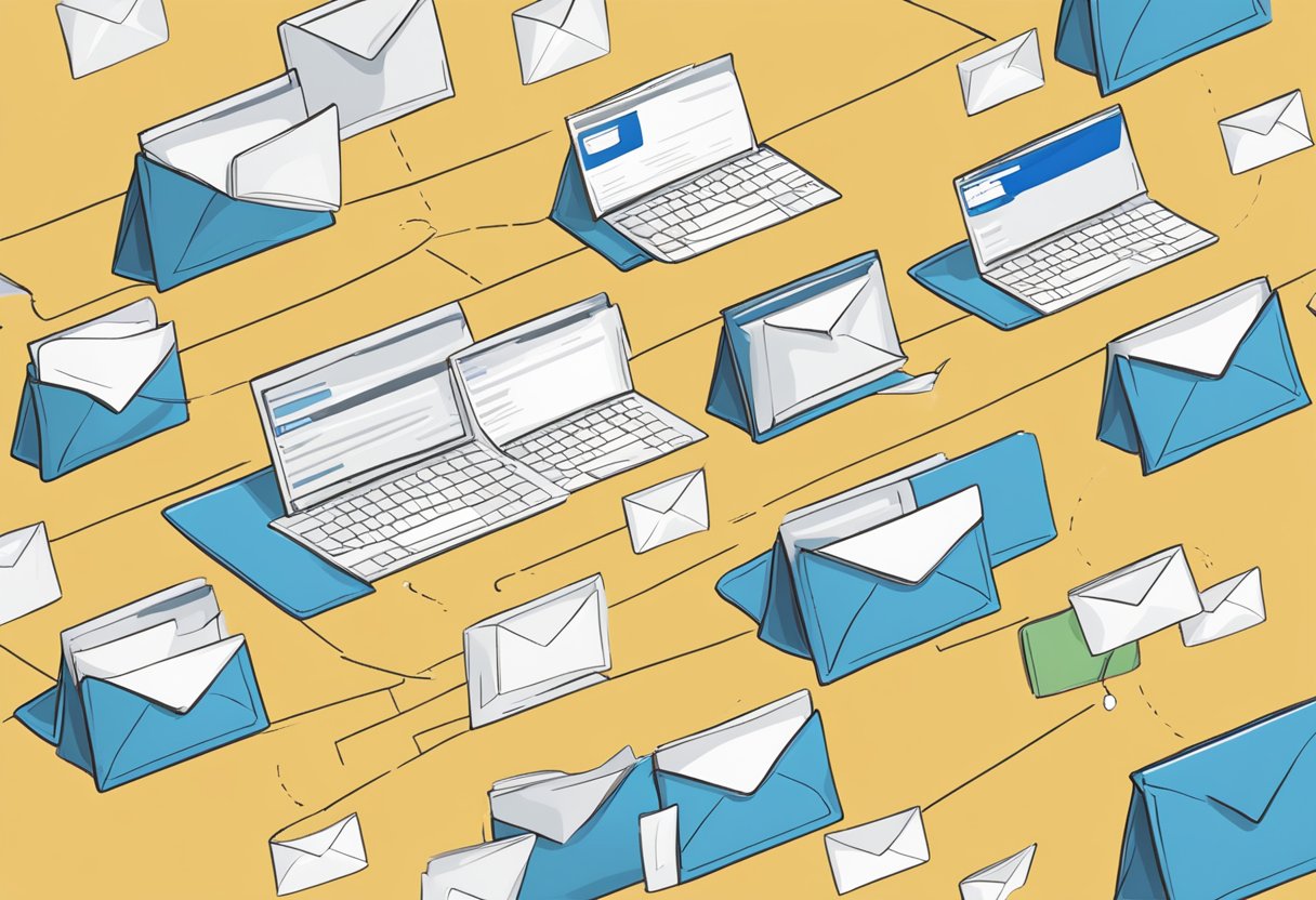 Multiple emails being dragged and dropped into organized folders within the Outlook interface