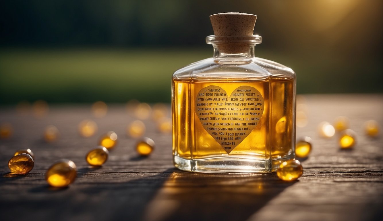 A bottle of Strauss Heart Drops surrounded by positive review quotes and a 5-star rating