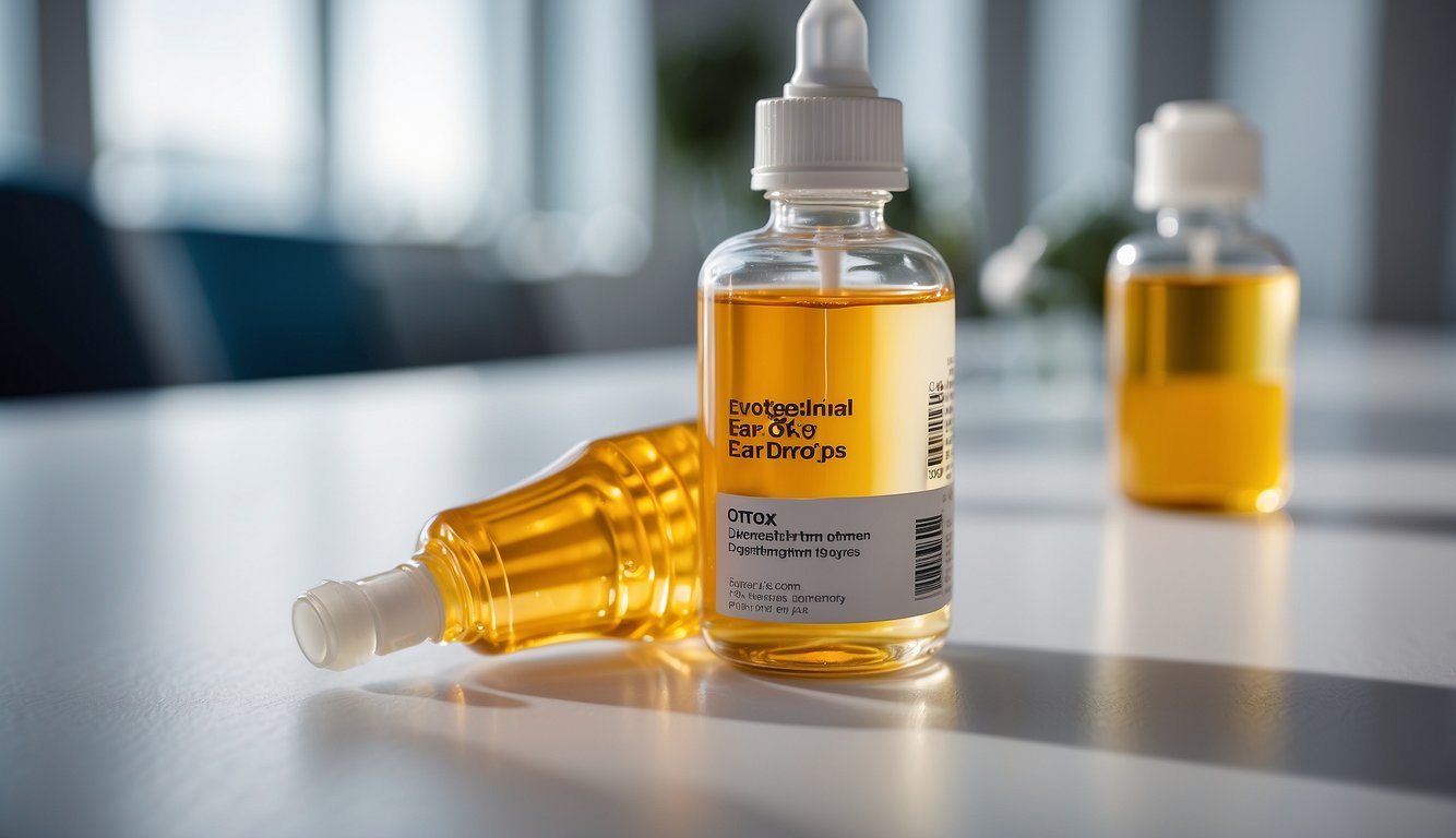 A bottle of Otodex ear drops sits on a clean, white surface. The label is clear and easy to read, with a dropper attached to the bottle