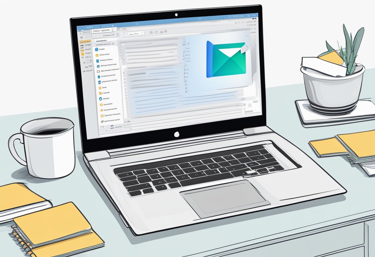 An open laptop displaying the Outlook email interface with a cursor clicking on the "formatting" options to remove paragraph marks