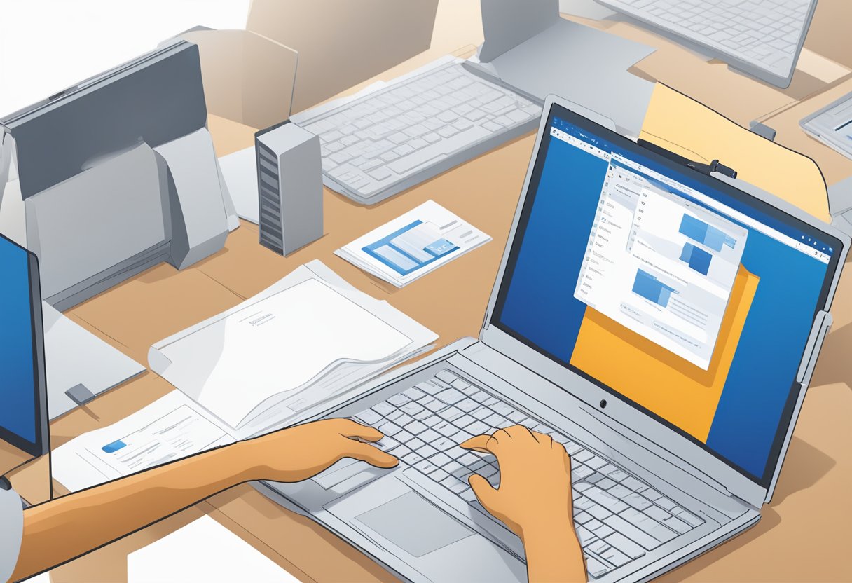 A computer screen shows a subfolder being dragged and dropped into the main folder in Microsoft Outlook. The folders are labeled clearly, and the action is smooth and precise