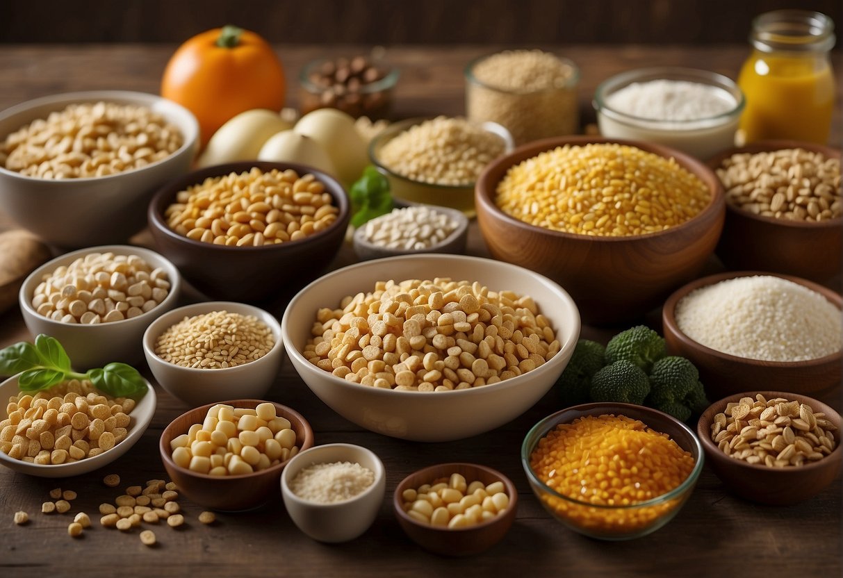 A variety of vegetarian foods rich in vitamin B12, such as fortified cereals, tofu, and nutritional yeast, are displayed on a table