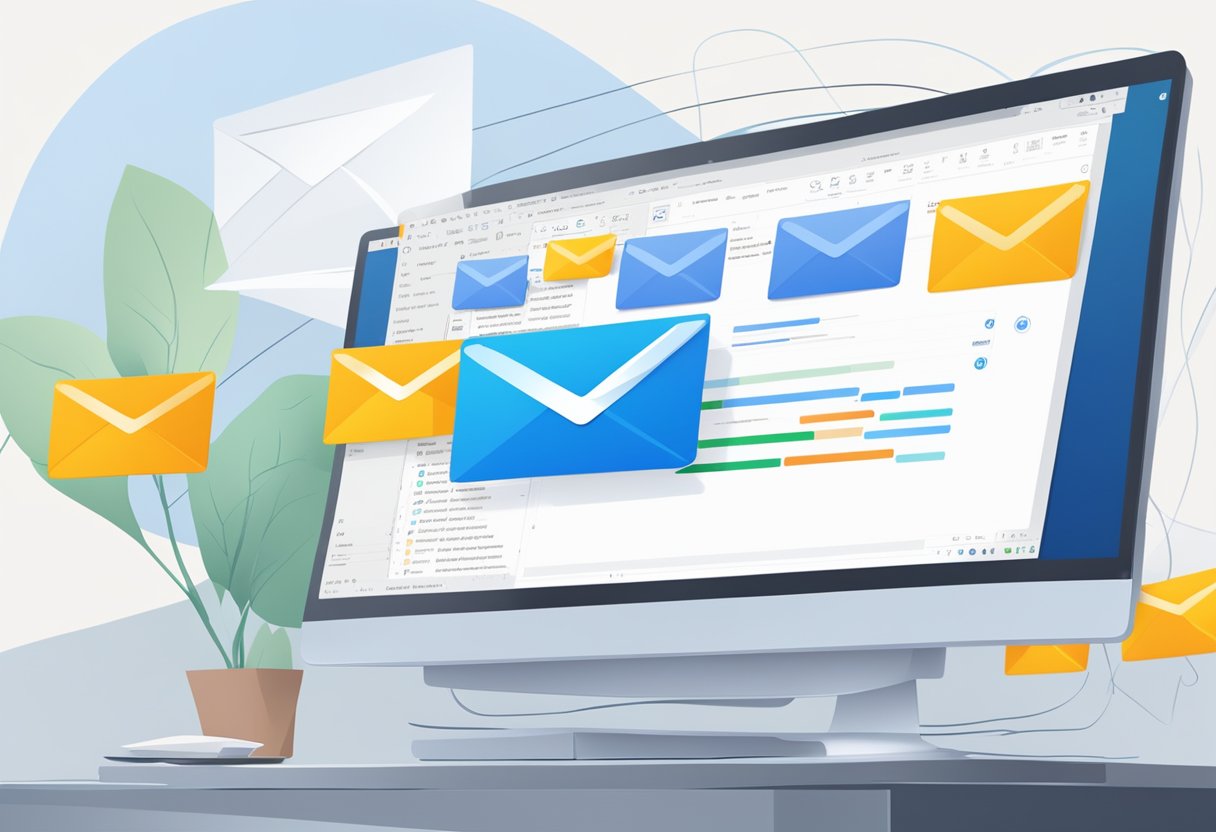 A computer screen displaying Microsoft Outlook with a thread of emails visible. One email is selected, and the attachment icon is highlighted