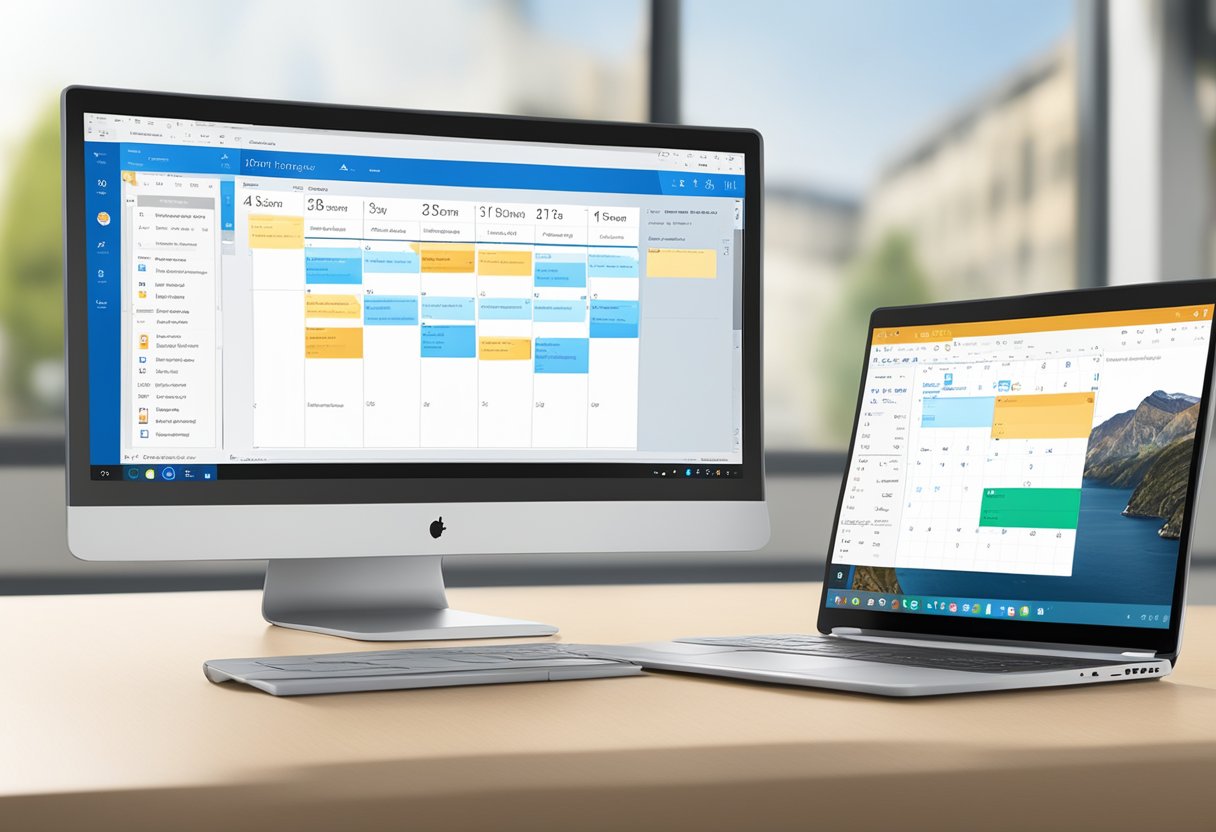 A computer screen displaying Outlook calendar with meeting invitations and options to change meeting responses