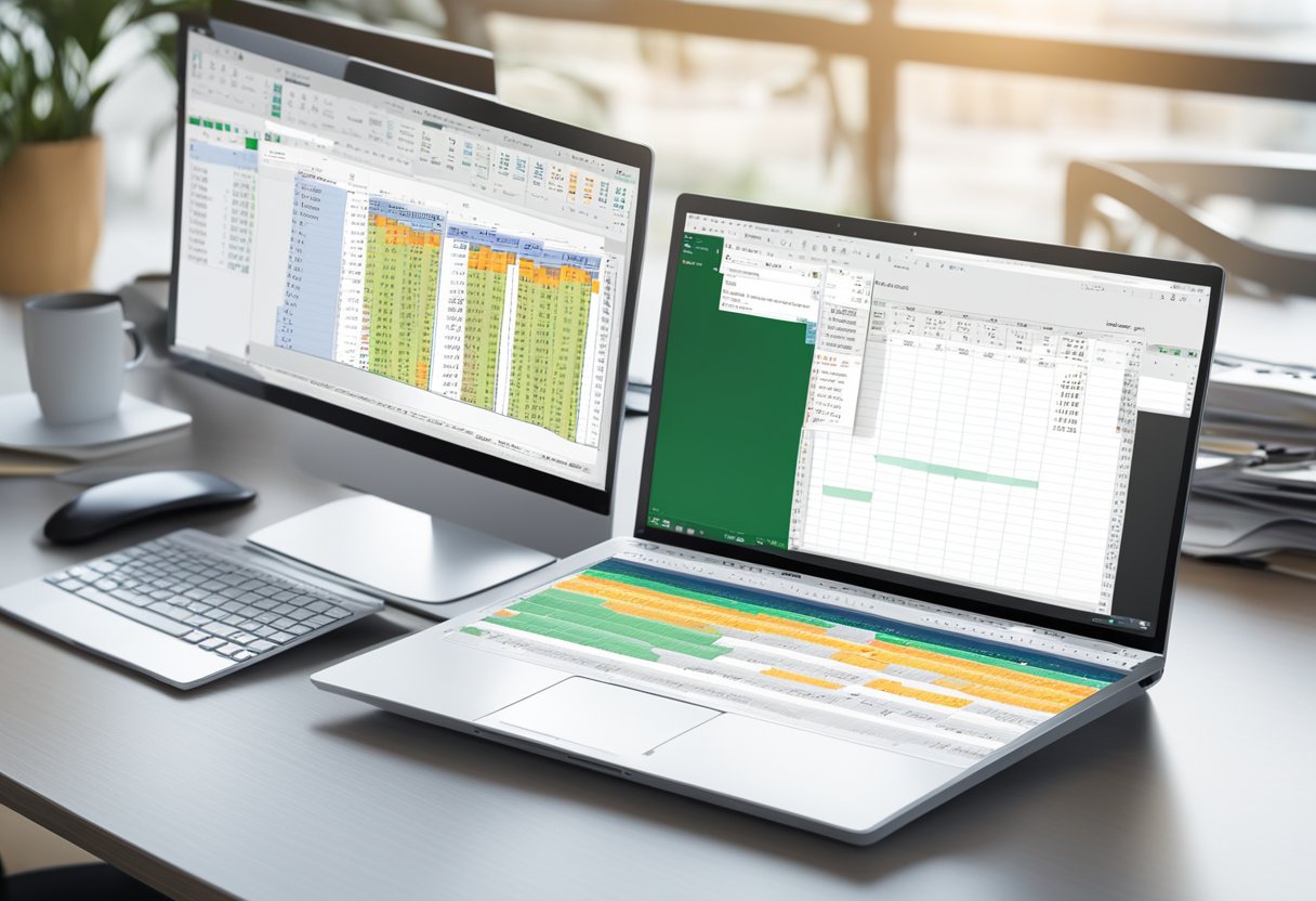 An Excel spreadsheet open on a computer screen with an Outlook calendar being exported and imported into the spreadsheet