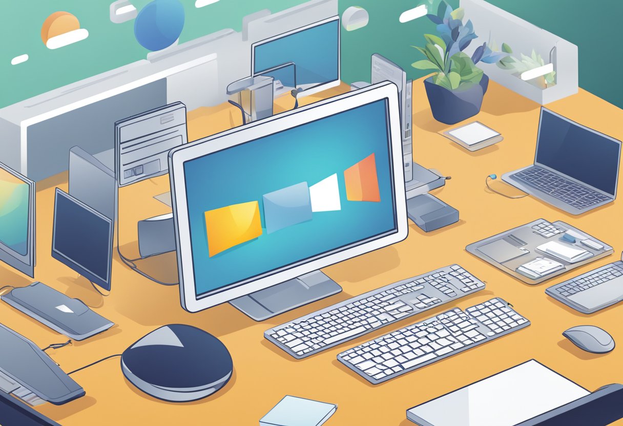 A computer screen with a small Outlook window open, surrounded by other open windows and cluttered desktop icons