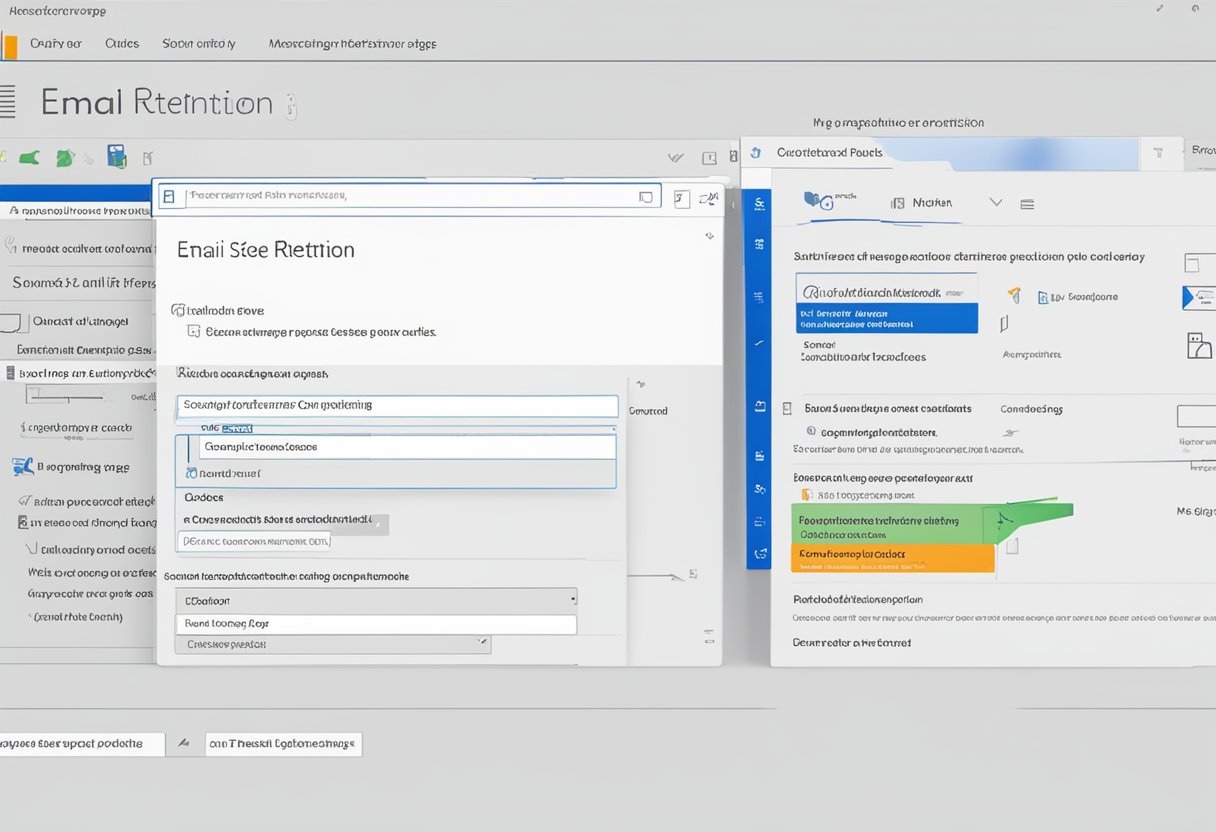 A computer screen displaying an email retention settings page in Outlook, with options to adjust retention policies highlighted