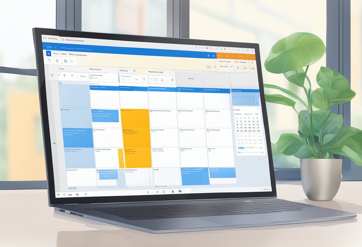A computer screen displaying Outlook calendar with a meeting invitation open, options to recall invite visible