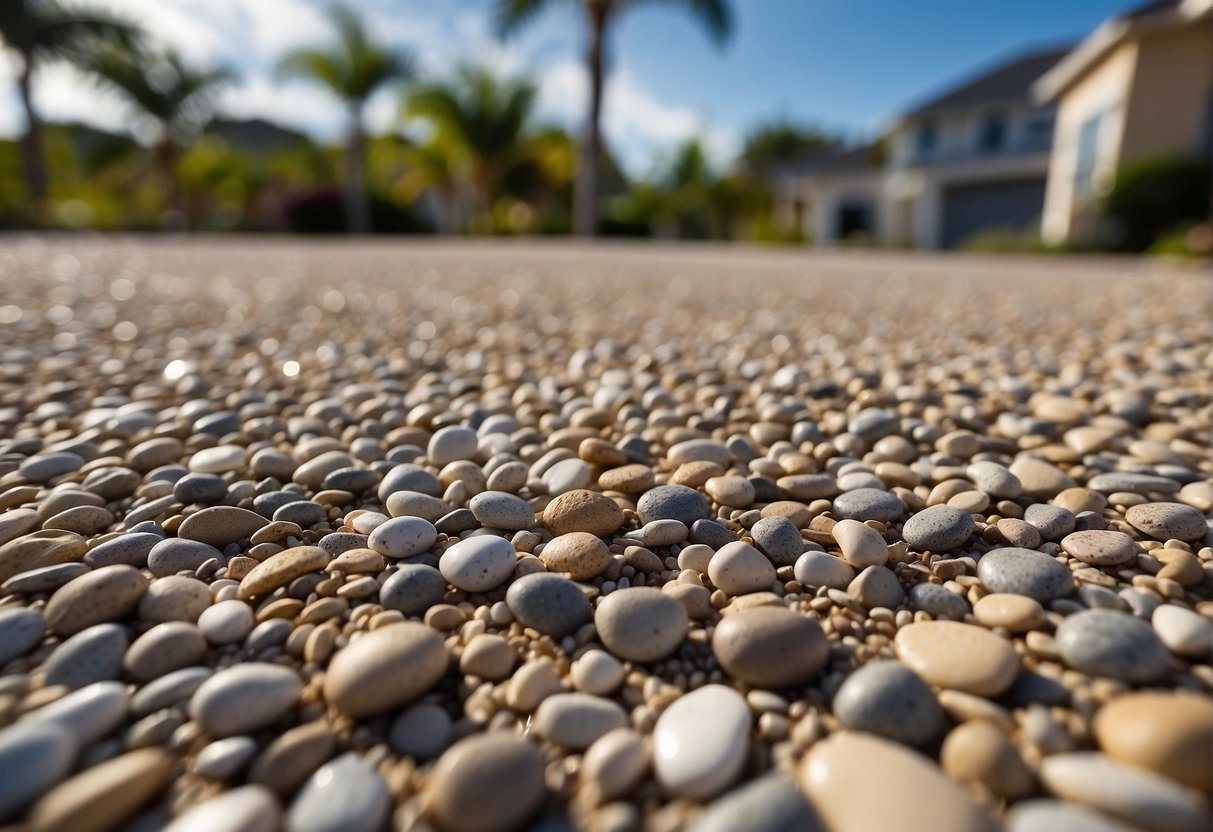 A homeowner in Fort Myers selects from various budget-friendly paving options for their landscape, including gravel, concrete pavers, and asphalt