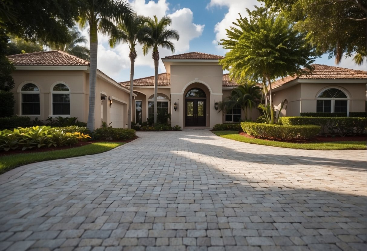 A well-paved driveway in Fort Myers, with high-quality materials and smooth, durable surface. Surrounding landscaping complements the clean, modern look