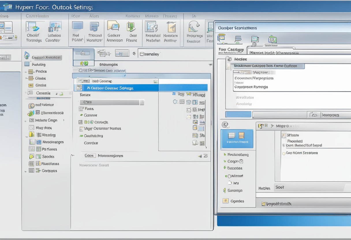 A computer screen displaying the Outlook settings menu with a focus on the hyperlink settings section. The cursor hovers over the options, ready for customization
