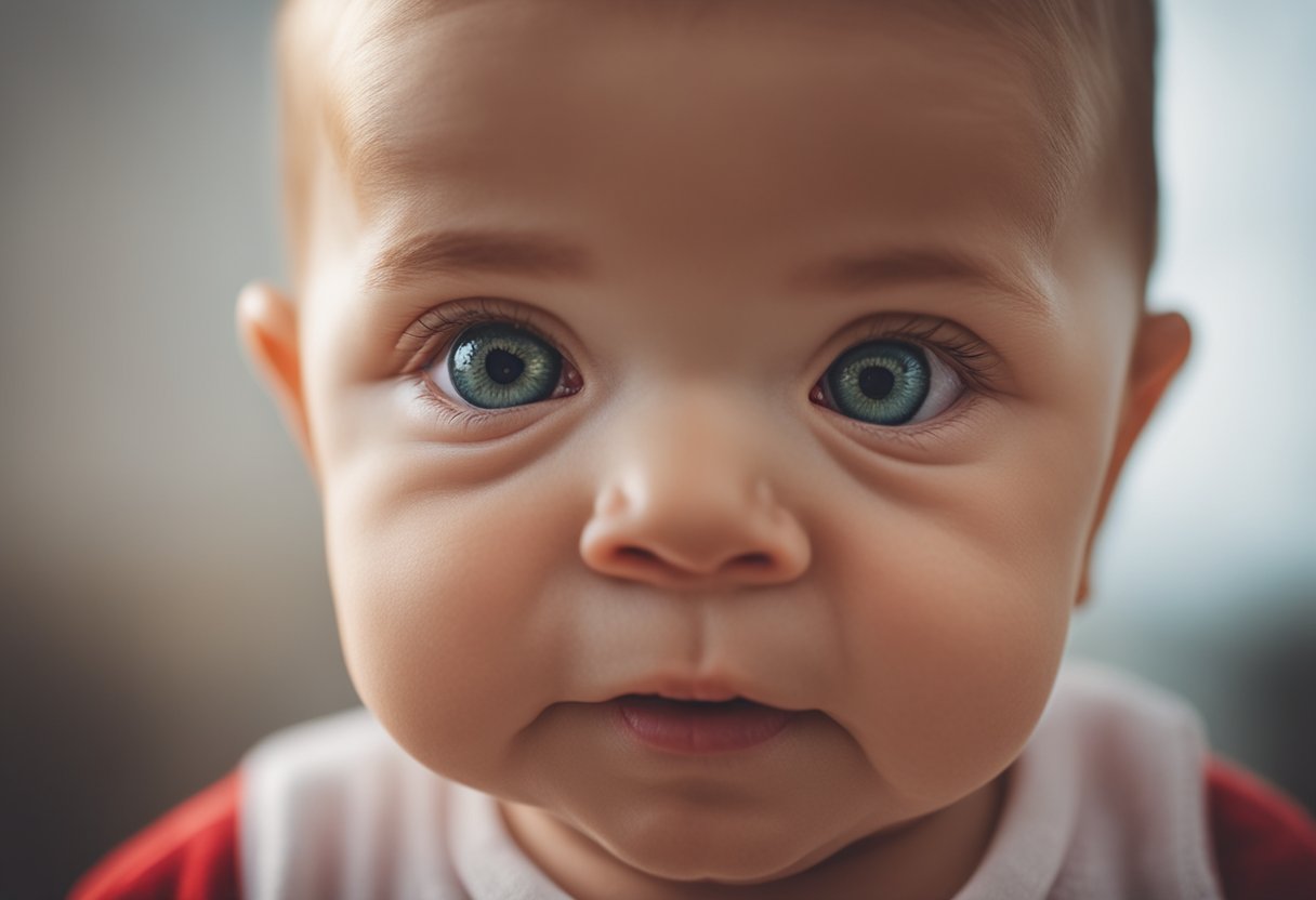 A baby with red rash, small head, and hearing loss