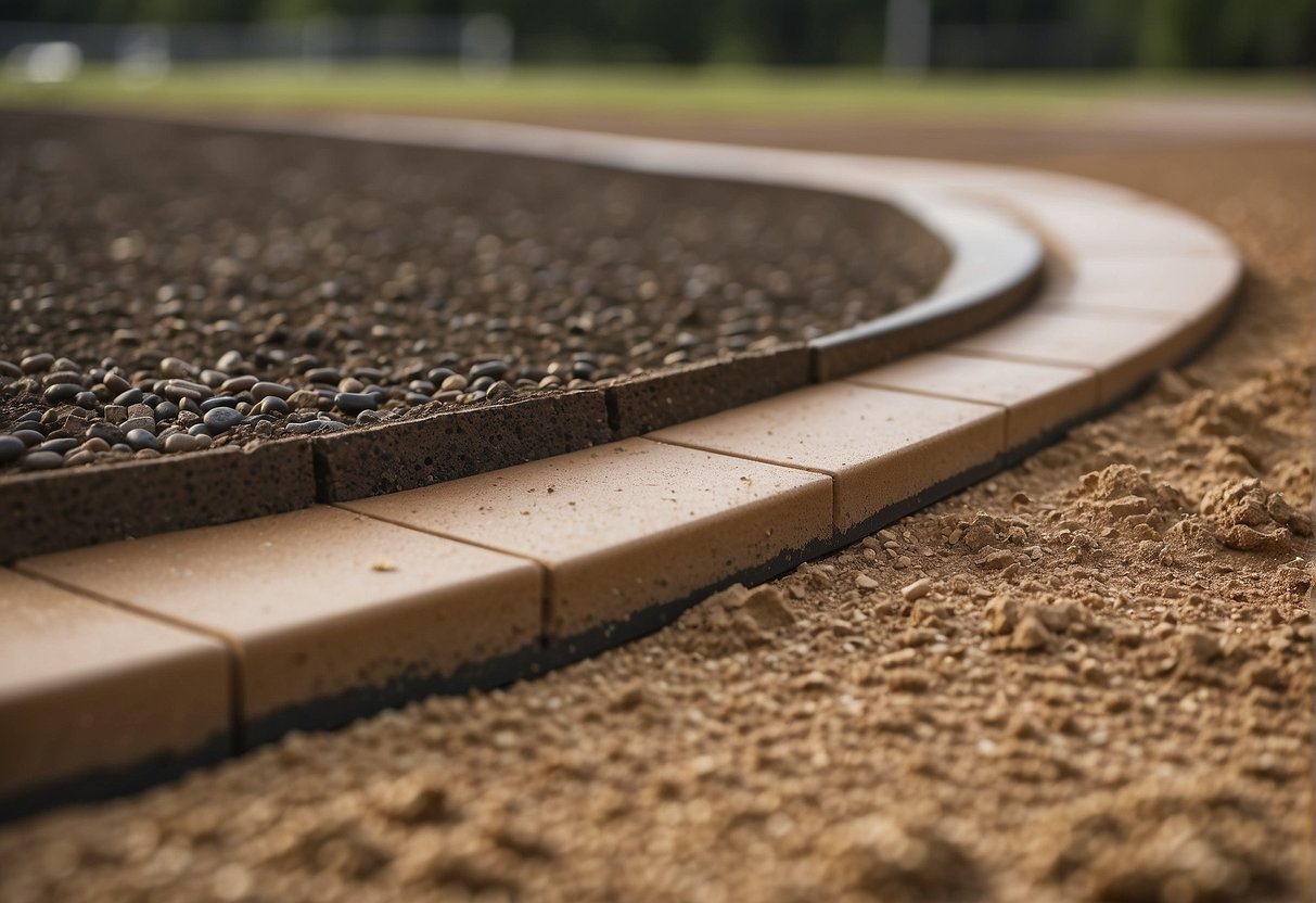 A level ground with a slight slope, compacted soil, and proper drainage. Pavers being laid on a bed of sand with edge restraints for stability