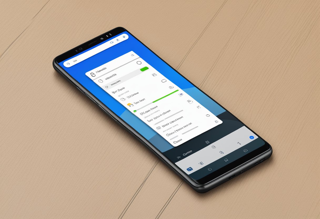 An Android phone with the Outlook app open, displaying the settings menu with the option to logout highlighted