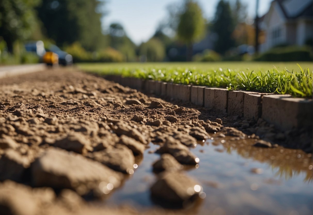 A level, cleared area with proper drainage and compacted soil for paver installation, surrounded by carefully planned environmental considerations