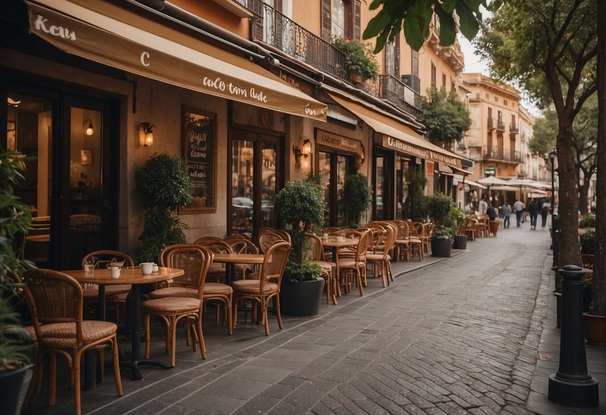 A cozy café in Chamberí, with traditional decor and comfortable seating. A bustling street in Chamartín, lined with exclusive shops and elegant architecture
