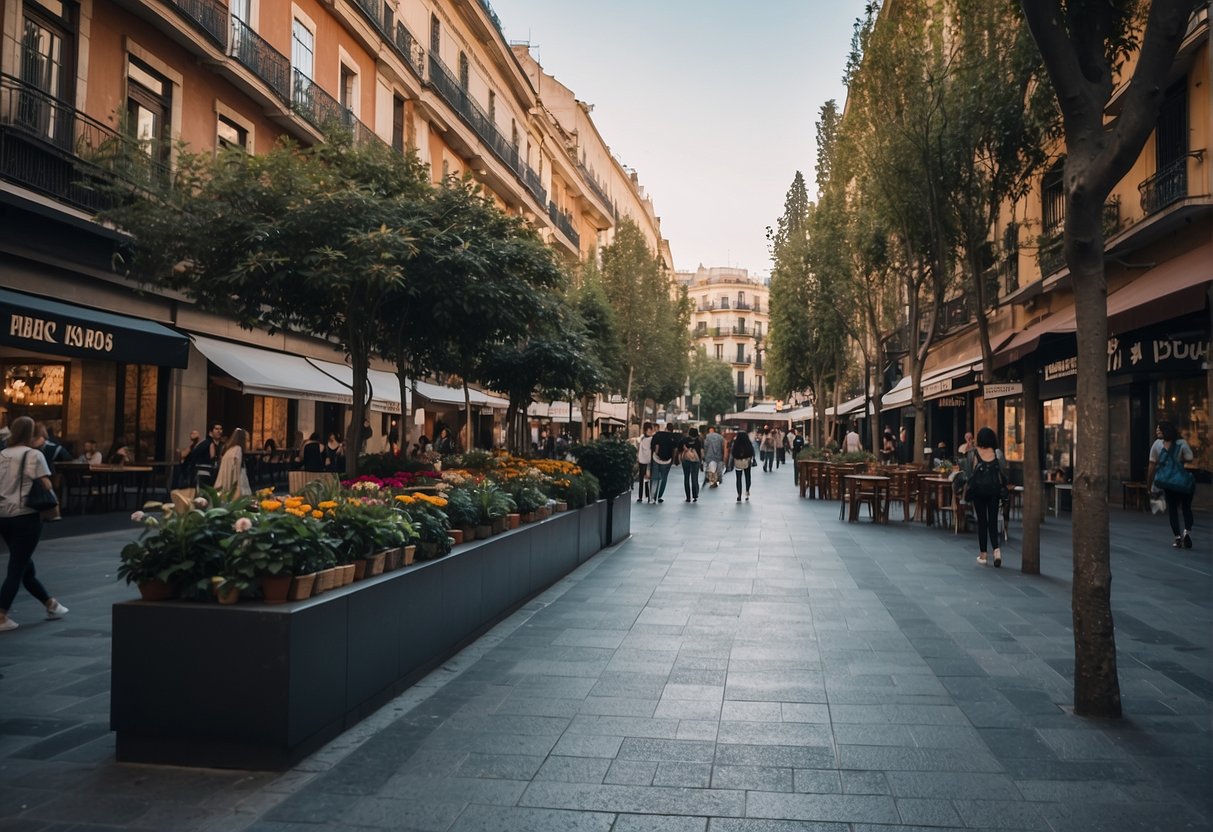 The bustling streets of Madrid's Centro depict a vibrant mix of cultures and artistic influences, with unique architecture and lively atmosphere