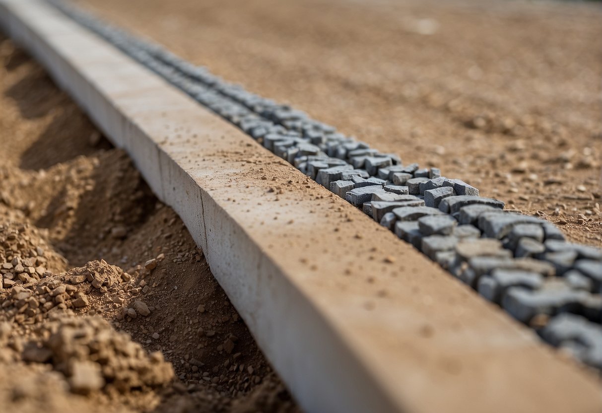 A compacted subgrade and base material ready for paver installation. Proper compaction techniques used for foundation preparation