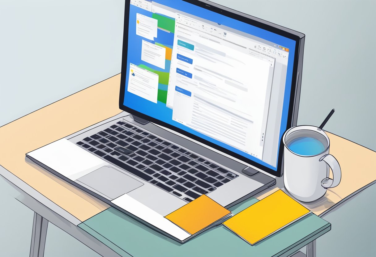 A computer screen with Outlook open, showing the process of creating an email signature. A vertical line being added to the signature