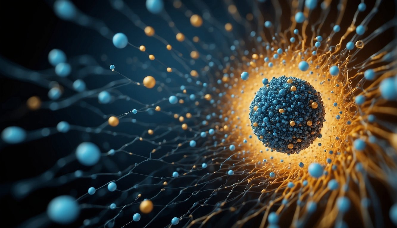 A swirling vortex of lipoprotein molecules, with Lp(a) particles standing out in bold contrast