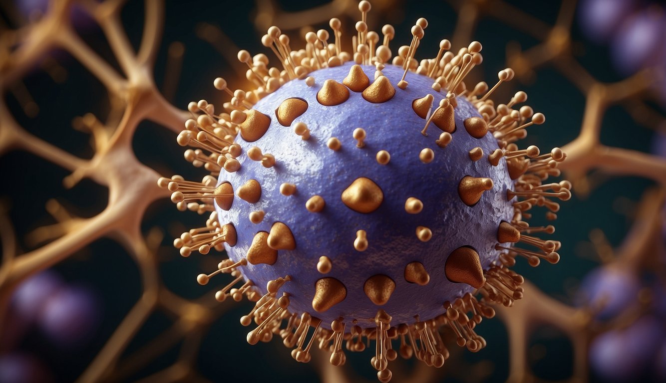 A spherical lipoprotein(a) molecule with a lipid core and apolipoprotein(a) extending from the surface, surrounded by phospholipids and cholesterol